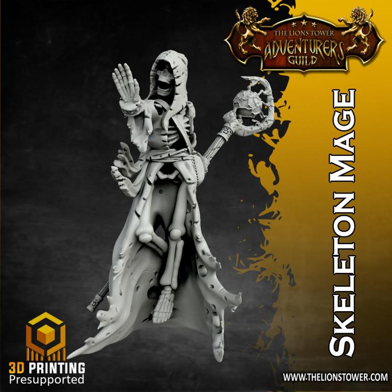 Skeleton Mage (32mm scale, Pre-supported miniature)