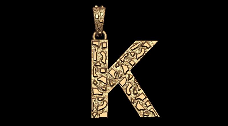K LETTER INITIAL NUGGET PENDANT