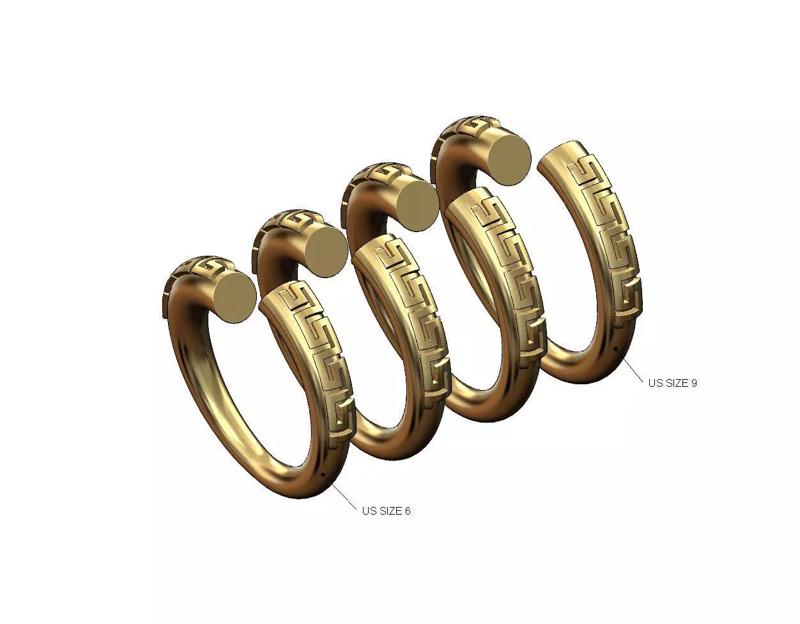 Greek key twisted conical rope ring US size 6to9 3D print model