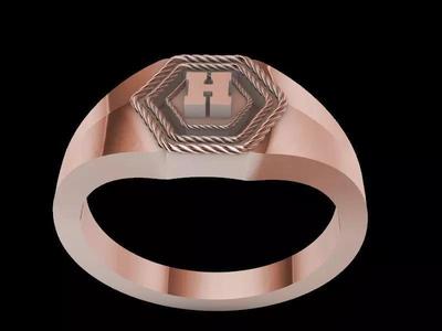 h alphabet hexagon signet ring stl verified