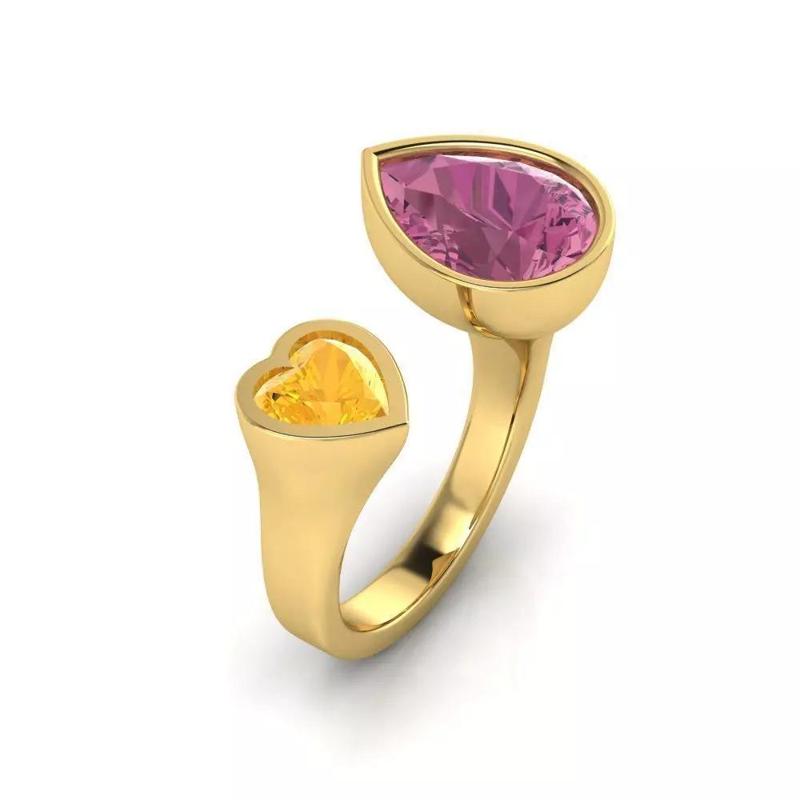 Gold Ring With Red Tourmaline and Citrine
