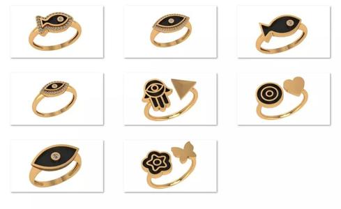 8 Black Enamel  Gold Ring 3dm model Pack