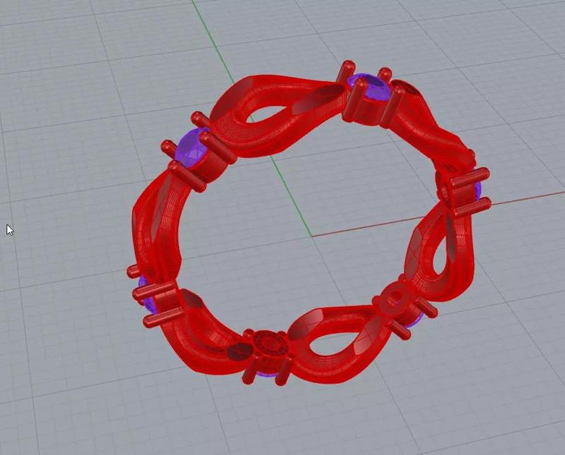 Anello intrecciato con castoni taglio rotondo Modello Stampa 3D