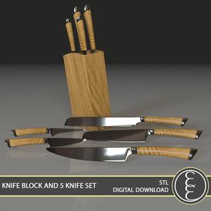 1:12 Knife Block and 5pc Knife Set Kitchenware Accessories for Dollhouse