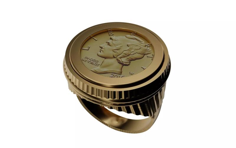 American gold dime ring frame bezel mount