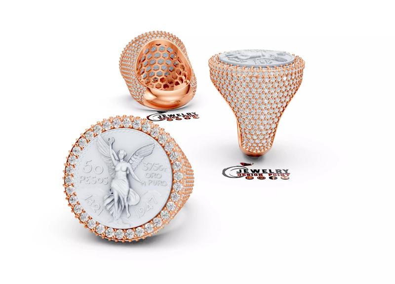 Custom Estados Unidos Mexican Gold Coin Ring Jewelry