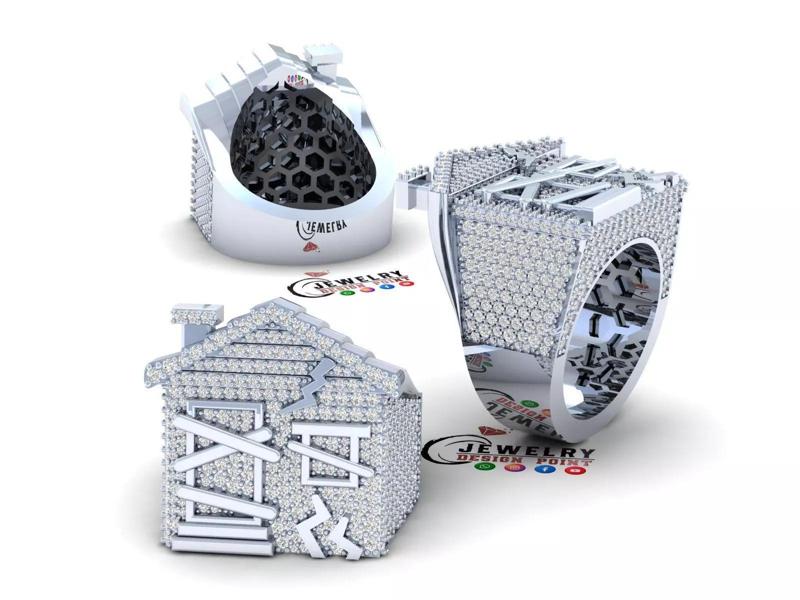 Custom Trap House 3D Diamond Ring - House Ring