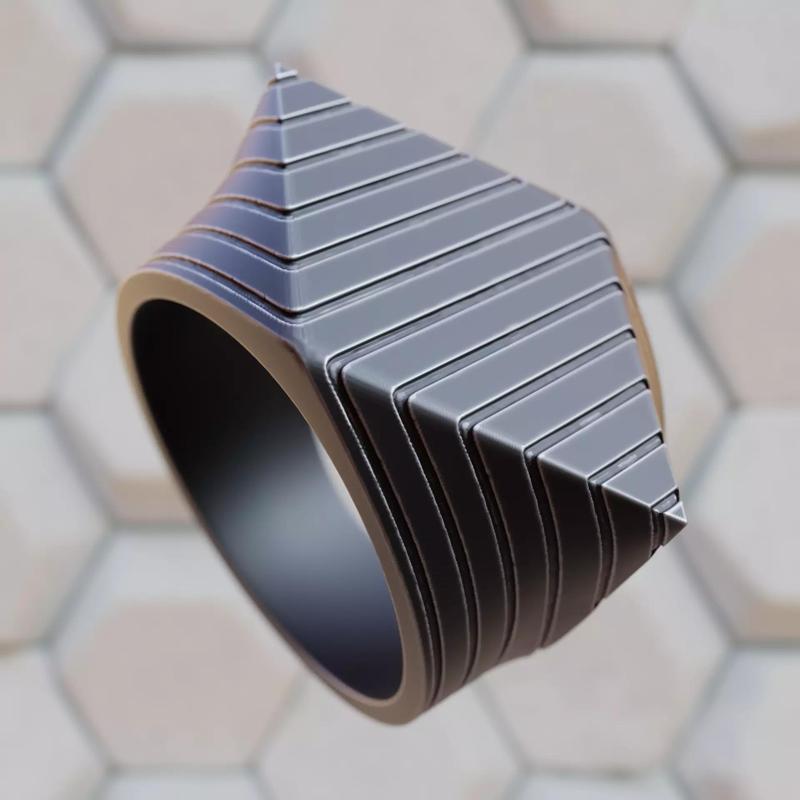 Pyramid Ridge Ring - Futuristic Sculpted 3D Print Jewelry 02