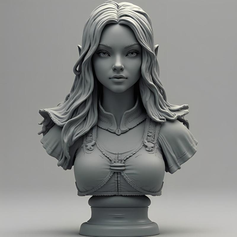 100mm Fantasy Elf Bust: High-Detail 3D Print