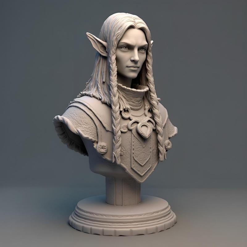 100mm Fantasy Elf Bust: Detailed 3D Print Model