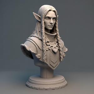 100mm Fantasy Elf Bust: Detailed 3D Print Model