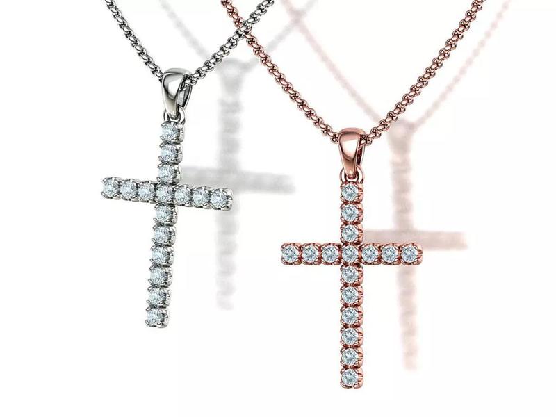 Diamond Cross Necklace 24mm height 2mm stones setting HALF CT TW