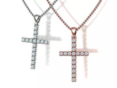 Diamond Cross Necklace 24mm height 2mm stones setting HALF CT TW