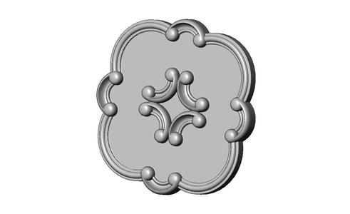 Rounded square carved corners scroll arc frame rosette relief 3D print model