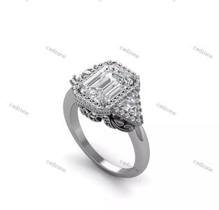 Elegant Vintage Emerald-Cut Diamond Ring-3D CAD Model