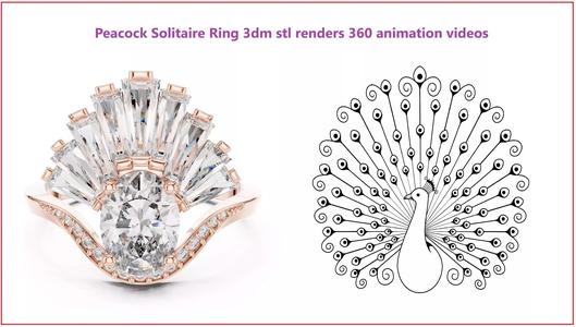 Peacock Solitaire Ring 3dm stl renders 360 animation videos