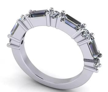 Baguette and Round Stones Eternity Half Eternity Band Ring