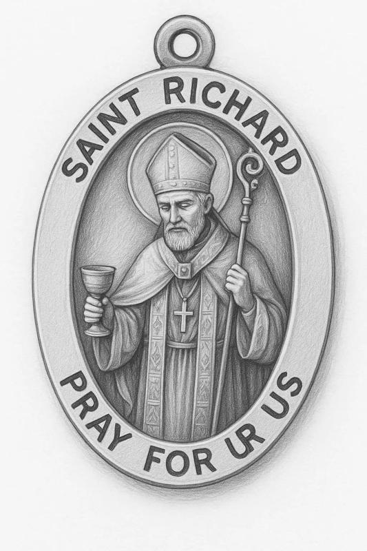 Saint Richard Medal Pendant 3D Model Religious Jewelry
