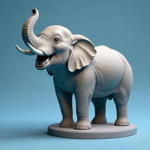 2312 Joyful Laughing Elephant 3D Model on Pedestal, pug, dachshund, poodle, cat, camel, bear, beagle, crocodile, lion, fox, bull terrier, pomeranian, donkey, wolf, doberman pinscher, newfoundland, elephant