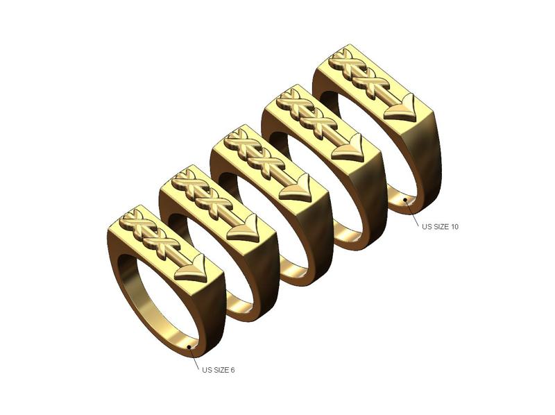 Arrow rectangular signet ring US sizes 6to10 3D print model