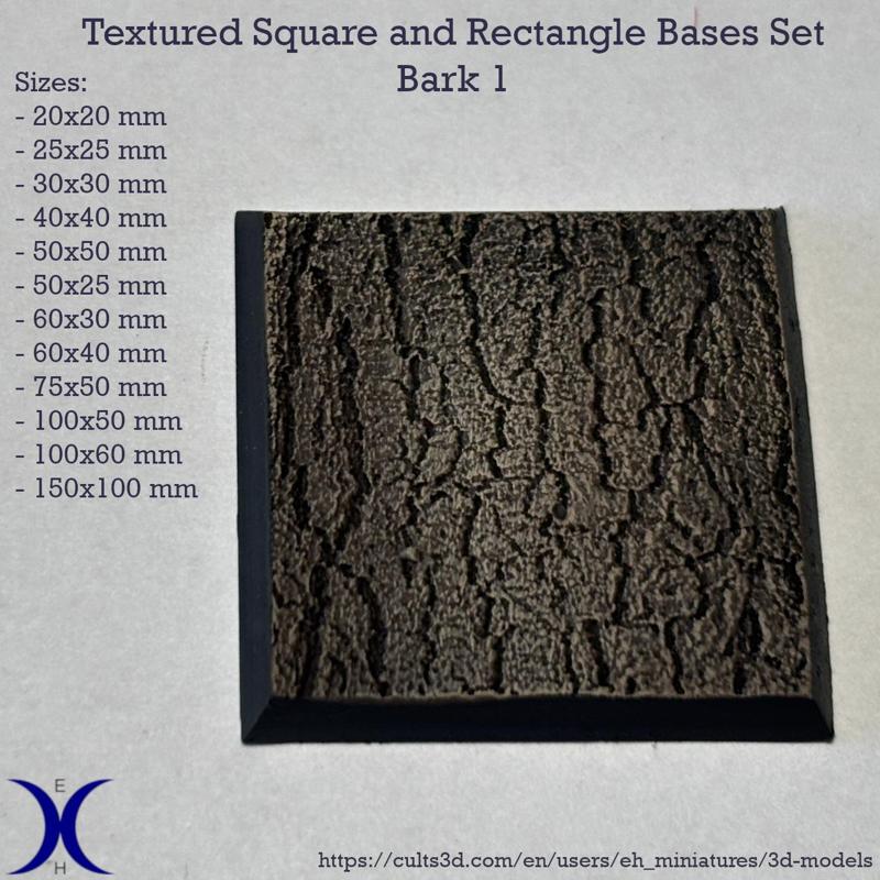 Square and Rectangle Bases Set – Bark 1 Texture (20–150mm) | Perfect for Tabletop Wargames & RPG's