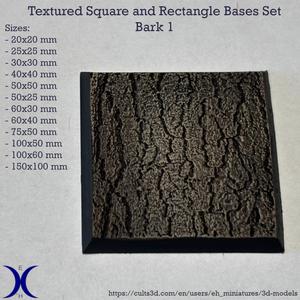 Square and Rectangle Bases Set – Bark 1 Texture (20–150mm) | Perfect for Tabletop Wargames & RPG's