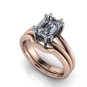 Simple Emerald Solitaire Bridal Wedding Band Set