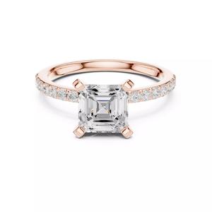 2CT Asscher Cut Pave Diamond Engagement Ring 3DM STL Video