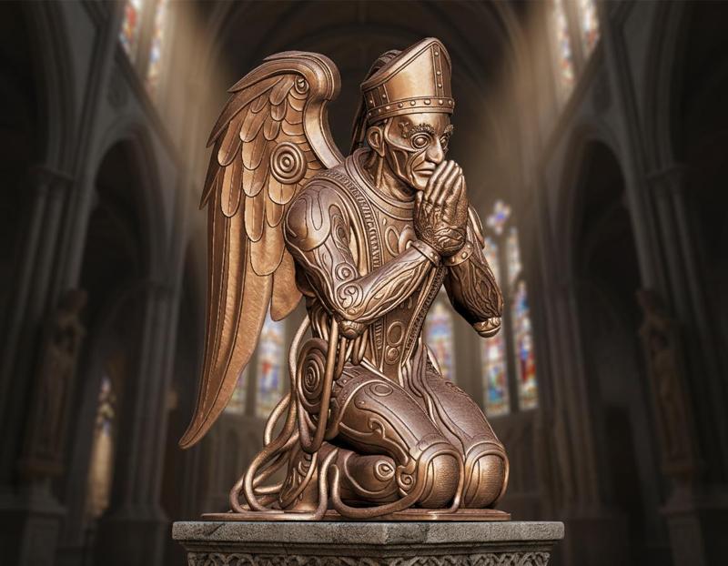 Cyber Seraph: Kneeling Angel of Ascension