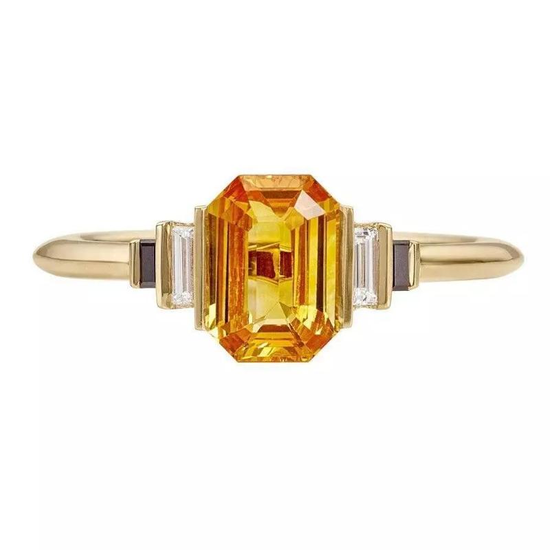 Orange Sapphire with Black Stone Diamond Ring