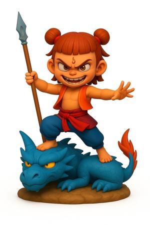 3D model of Nezha defeating the Dragon King, printable as a detailed figurine for painting and display.