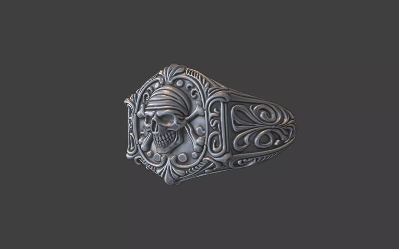 ornate silver pirate signet ring