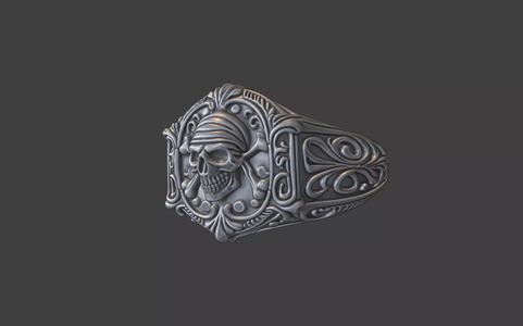 ornate silver pirate signet ring