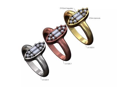 Oval baguette diamonds cluster signet Us sizes 6 7 8