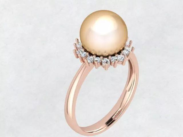 Model of a Pearl and Diamond Women Ring