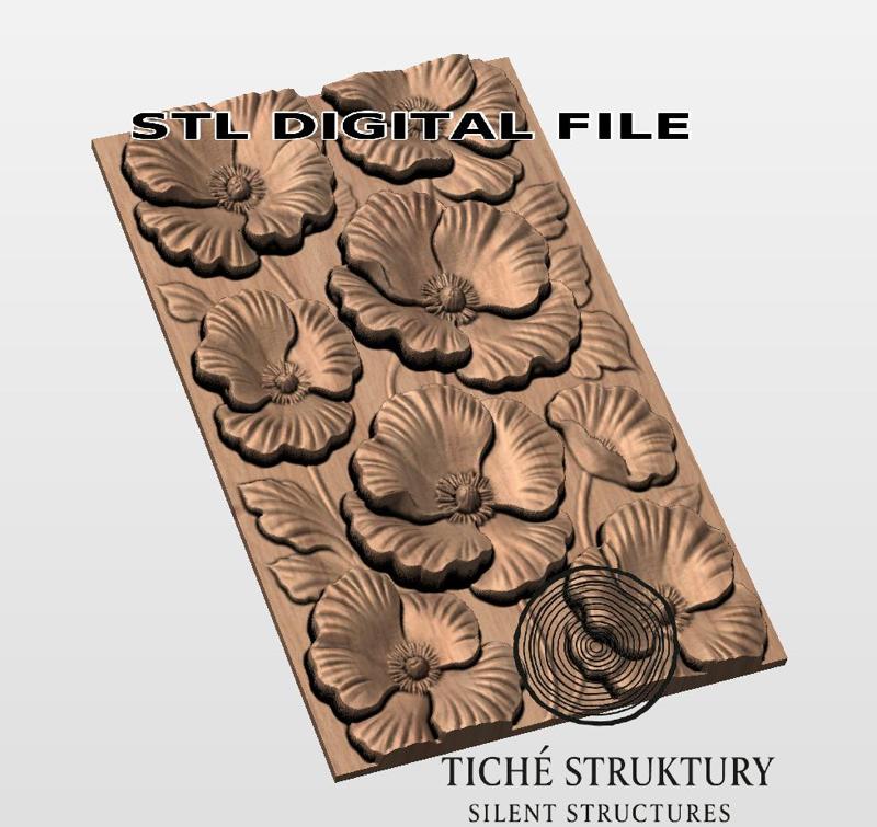 Poppy Floral Panel – Decorative Relief – 3D STL Model