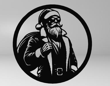 Cool Santa Claus with Sunglasses and Gift Bag – Line Art | 3D Model