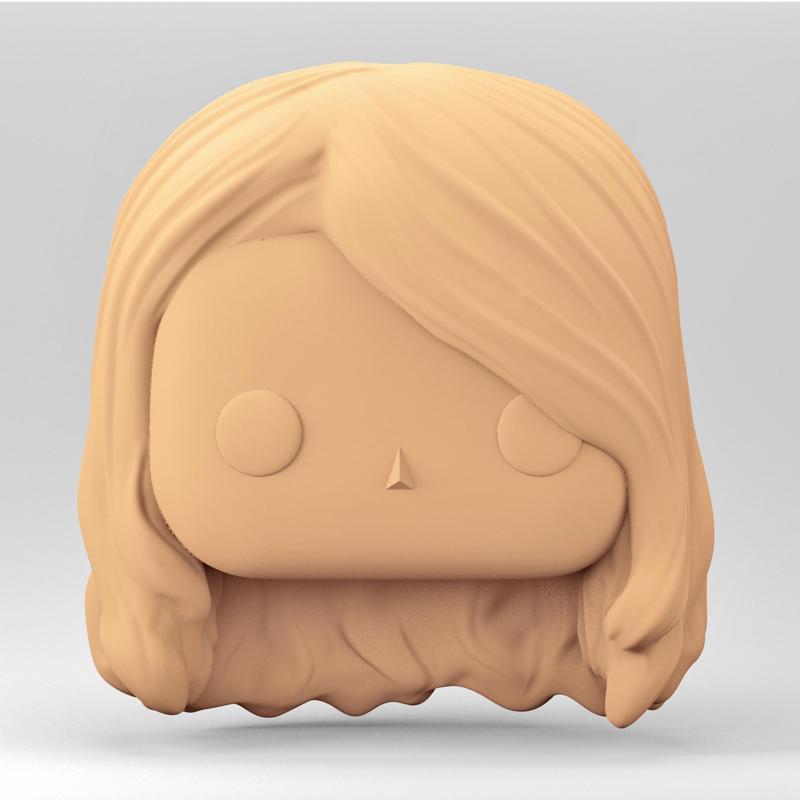 A female head in a POP style. Long curly hair. WH_3-10