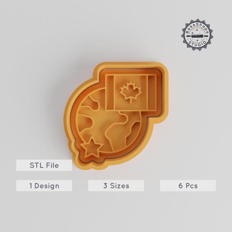 Globe Shape Cutter & Stamp Set, 6 Pieces, Ideal for Cookies & Fondant, World Map & Earth Design, S/M/L Sizes