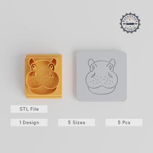 Hippo Stamp Tile Collection, 5 Sizes for Clay & Cookies, Cute Animal Design for Fondant & Soft Materials