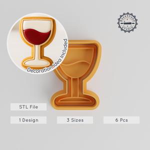 Wine Glass & Bottle Shape Cutter, Stamp Set, 3 Sizes, Perfect for Cookies, Fondant, Beverage Decoration