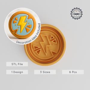 Lightning Bolt Cookie Cutter & Stamp Set, Perfect for Fondant, 6-Piece, Sizes S/M/L, Electric-Themed Baking Tool