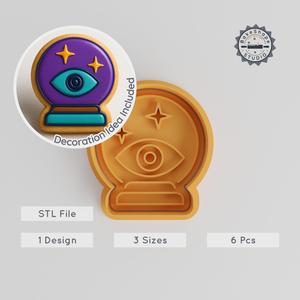 Magic Globe Cookie Cutter & Stamp, Divination Globe Set, Mystic Orb, 3 Sizes S/M/L, 6 Pieces, Prediction & Fortune Themes