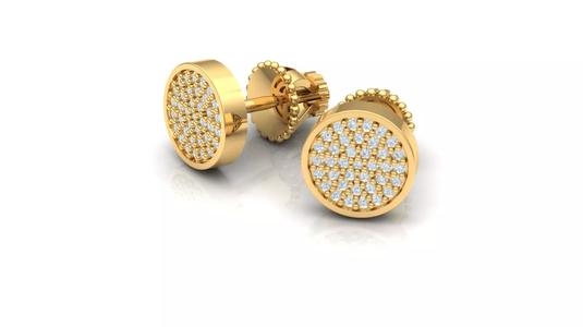 Earrings 1 3D print model round diamond stud gold