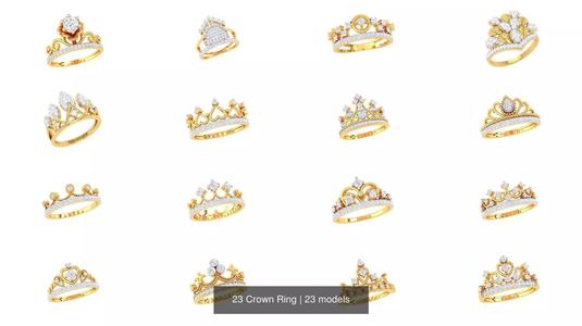 23 Crown Ring 3D Model Collection