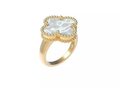 Flower Ring With Smooth mother-of-pearl 14 mm flower
