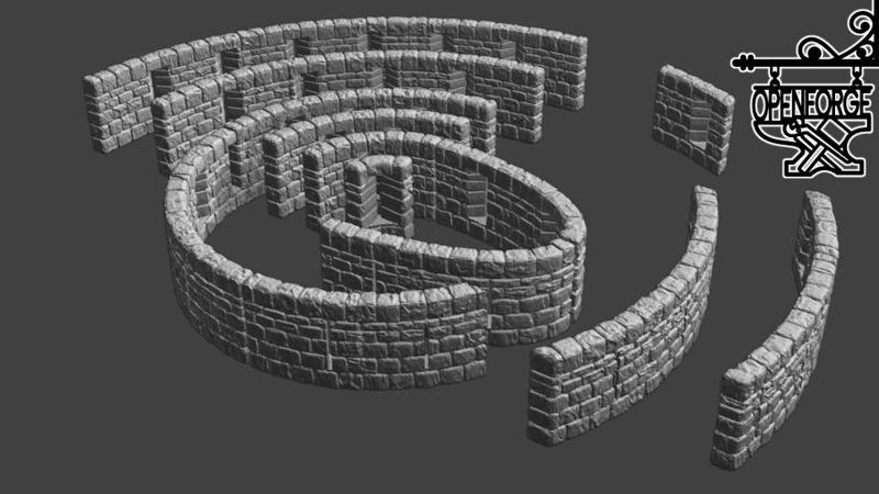 Dungeon Stone Wall-On-Tile Curved