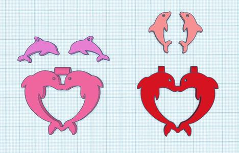 Two dolphins necklace and earrings