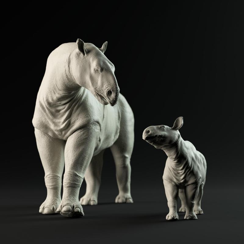 Paraceratherium mother and calf 1-35 scale pre-supported