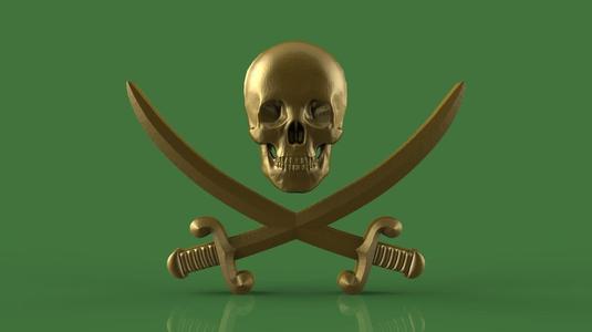 Skull and swords bas relief